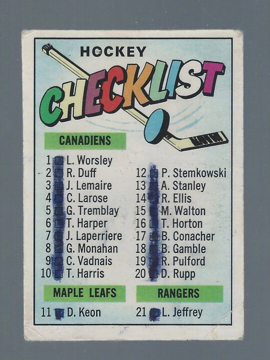 1967-68 TOPPS HOCKEY NHL #66 First Checklist marked (1-66) VG-EX